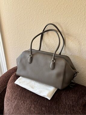 The Row Leather Bowling Bag EW Elephant Grey Shoulder Bag Brand New